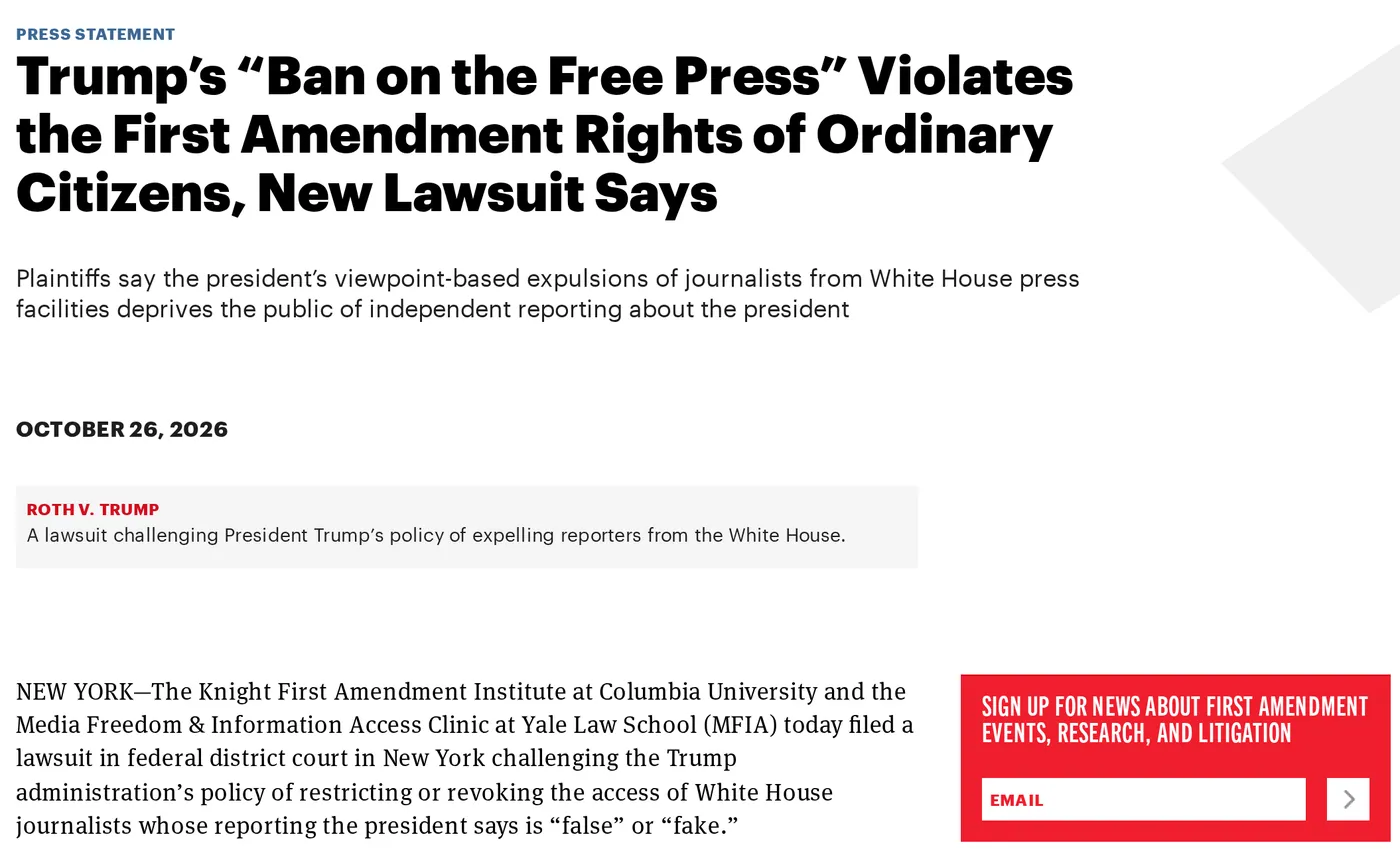 Knight First Amendment Institute’s statement announcing Roth v. Trump.